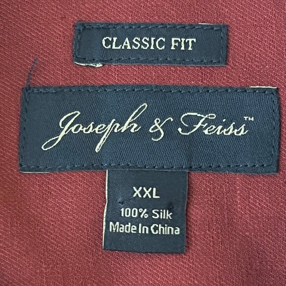 Joseph & Feiss Men's Classic Fit Red Short Sleeve Button-Up Shirt XXL 100% Silk - Picture 9 of 11